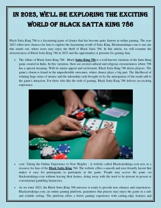 In 2023, We'll Be Exploring the Exciting World of Black Satta King 786