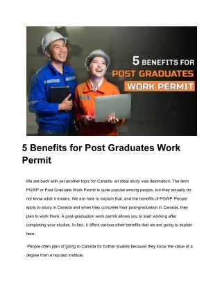 Explore the 5 Pros of the Post-Graduate Work Permit for Post-Graduates