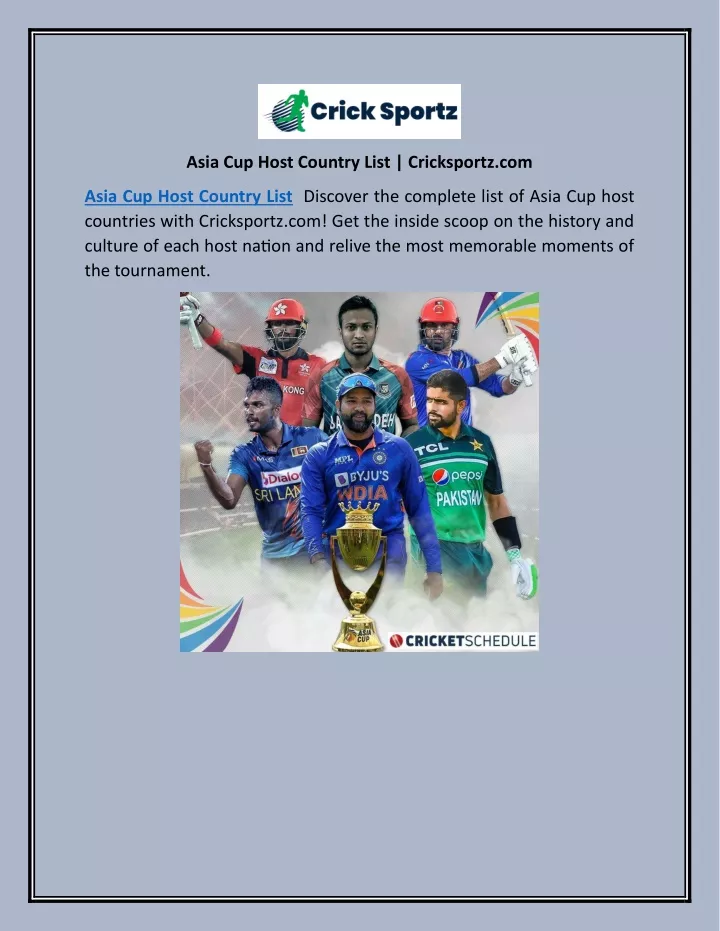 asia cup host country list cricksportz com