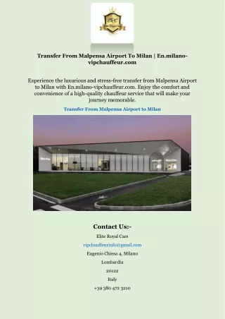 Transfer From Malpensa Airport To Milan | En.milano-vipchauffeur.com