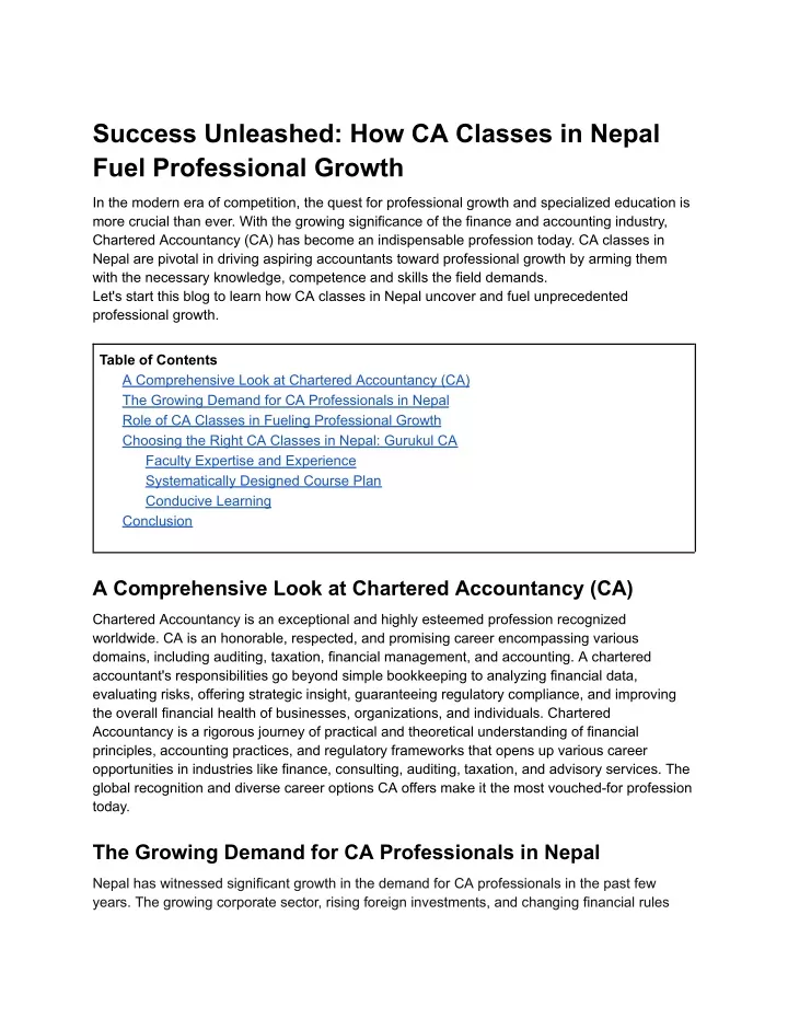 success unleashed how ca classes in nepal fuel