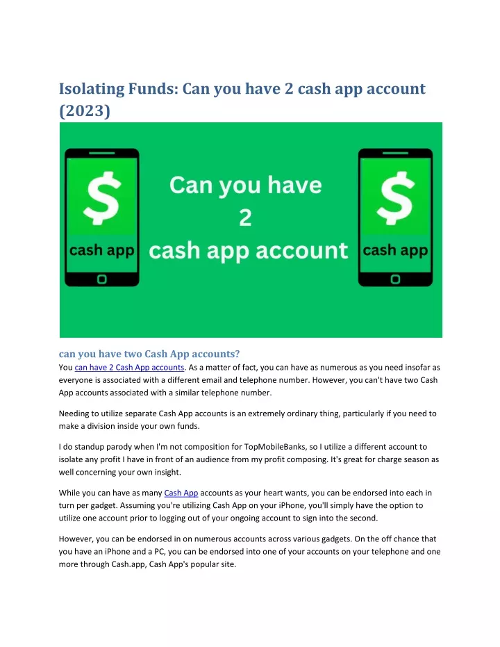 isolating funds can you have 2 cash app account
