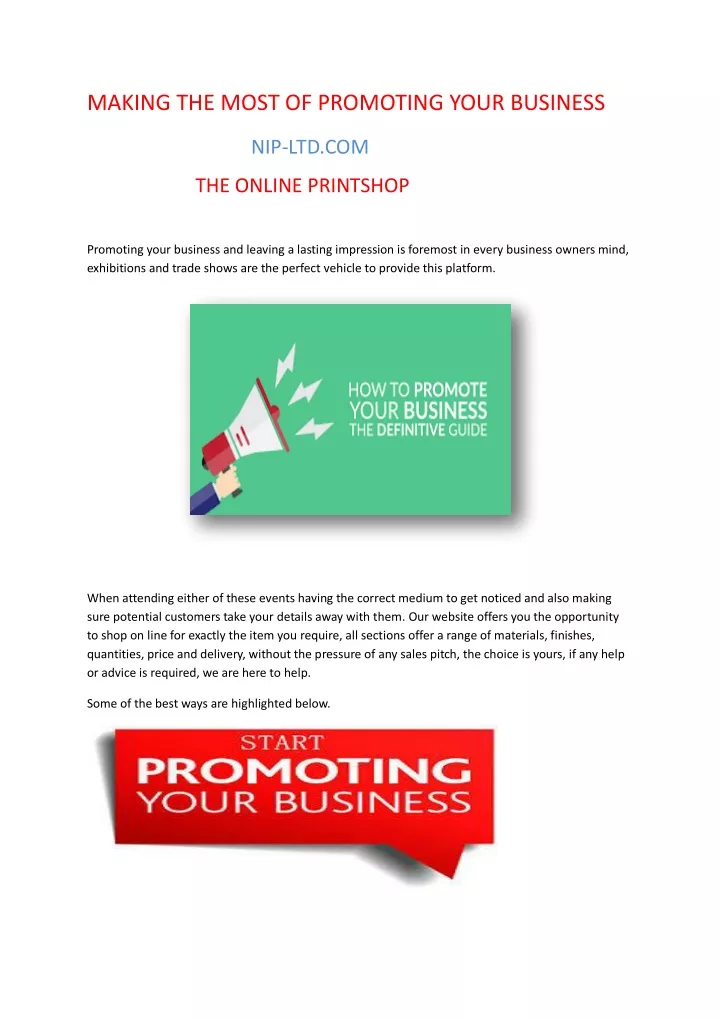 making the most of promoting your business