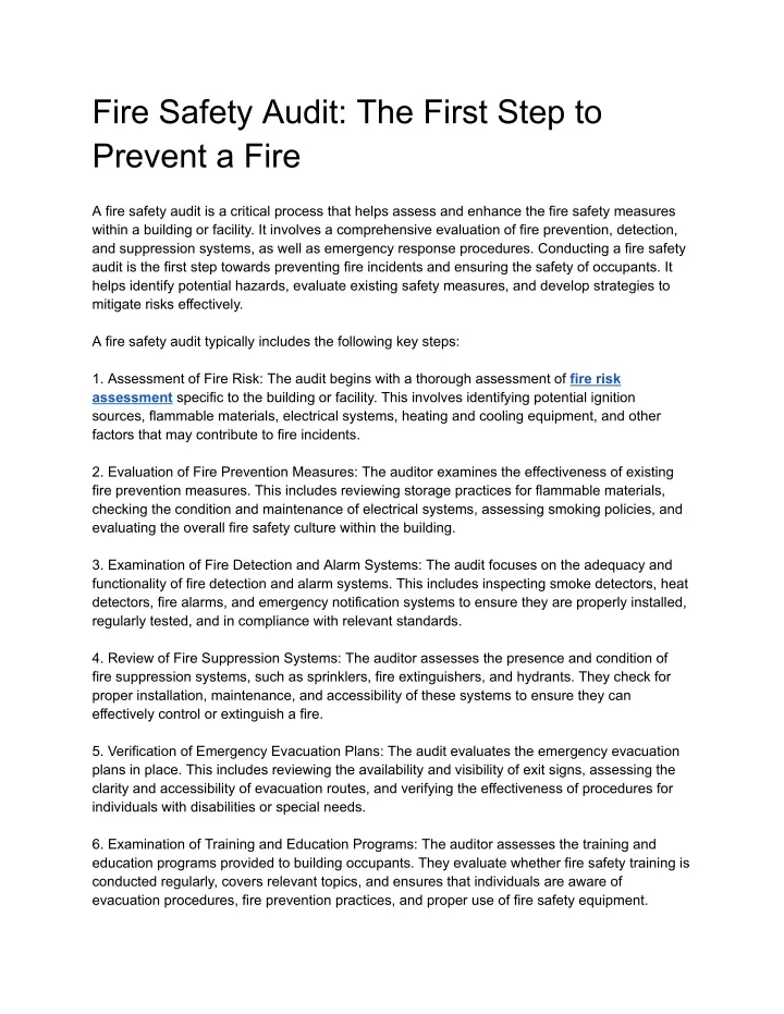 fire safety audit the first step to prevent a fire