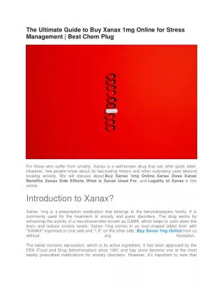 The Ultimate Guide to Buy Xanax 1mg Online for Stress Management