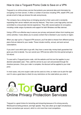 How to Use a Torguard Promo Code to Save on a VPN