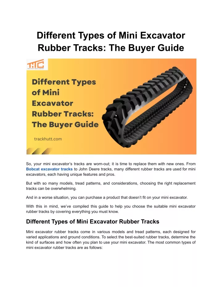 different types of mini excavator rubber tracks