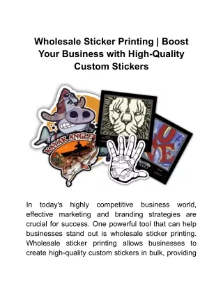 Wholesale Sticker Printing _ Boost Your Business with High-Quality Custom Stickers