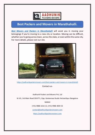 Best Packers and Movers in Marathahalli.