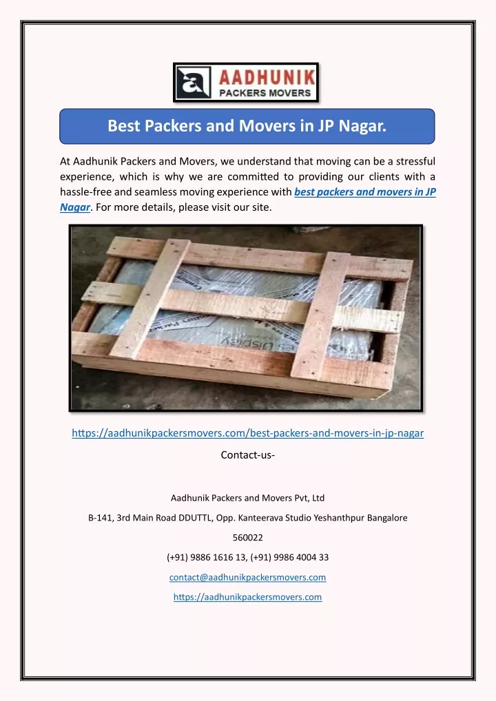 best packers and movers in jp nagar