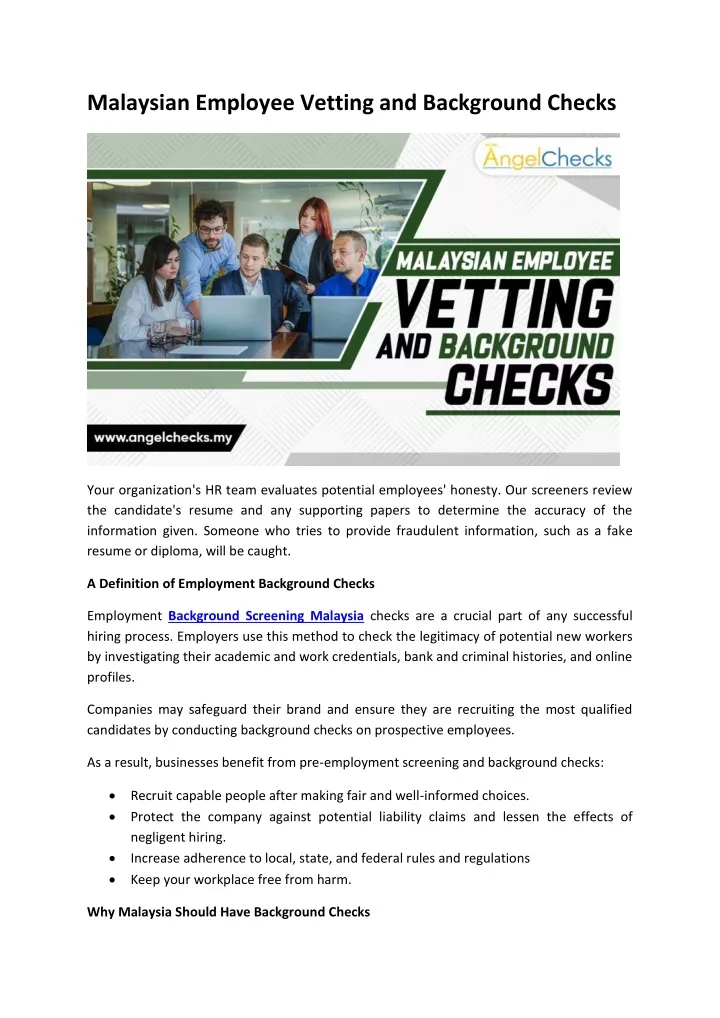 malaysian employee vetting and background checks