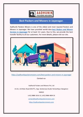 Best Packers and Movers in Jayanagar