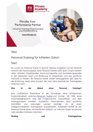 Personal Training für Athleten Zürich