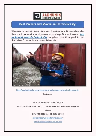 Best Packers and Movers in Electronic City