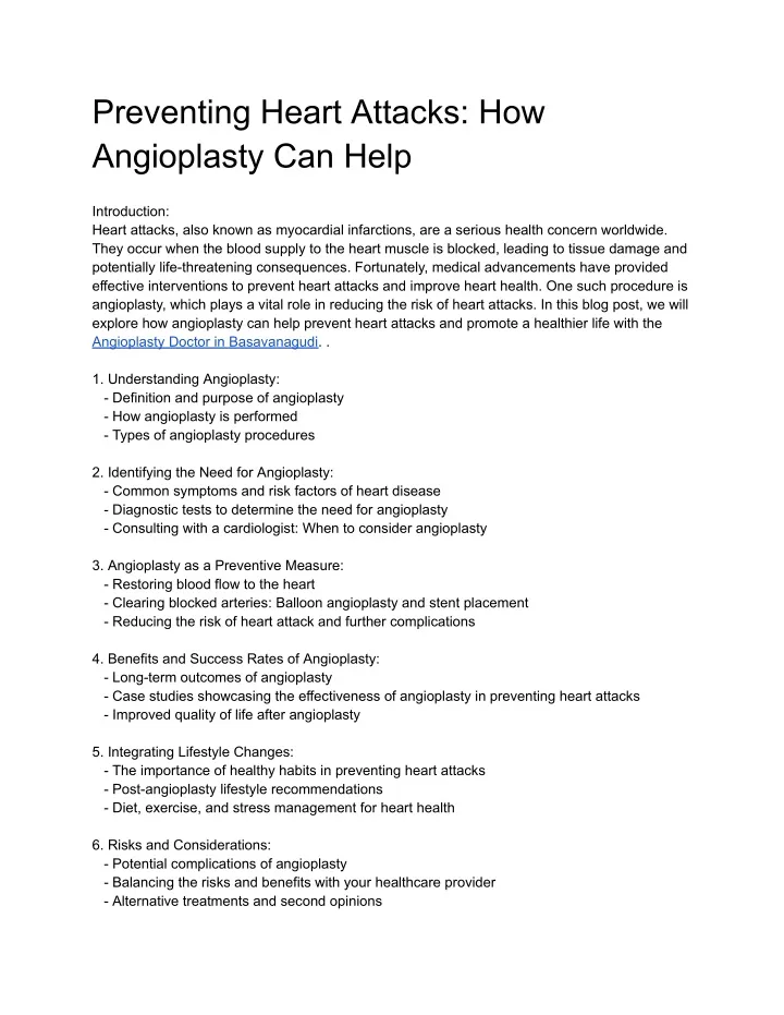 preventing heart attacks how angioplasty can help