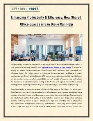 Enhancing Productivity & Efficiency - How Shared Office Spaces in San Diego Can Help