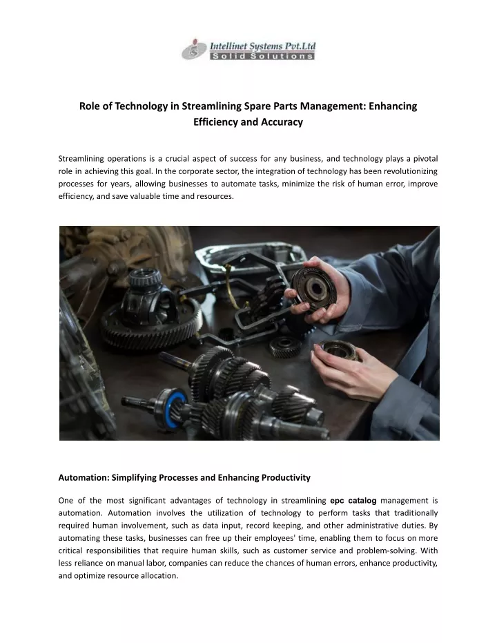 role of technology in streamlining spare parts