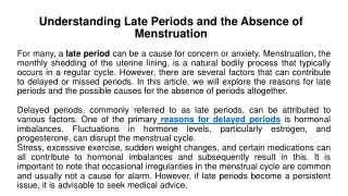 Understanding Late Periods and the Absence of Menstruation