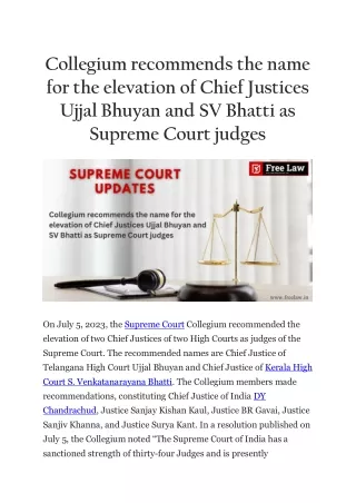 Collegium recommends the name for the elevation of Chief Justices Ujjal Bhuyan and SV Bhatti as Supreme Court judges (1)