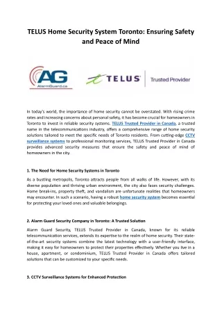 TELUS Home Security System Toronto - Ensuring Safety and Peace of Mind