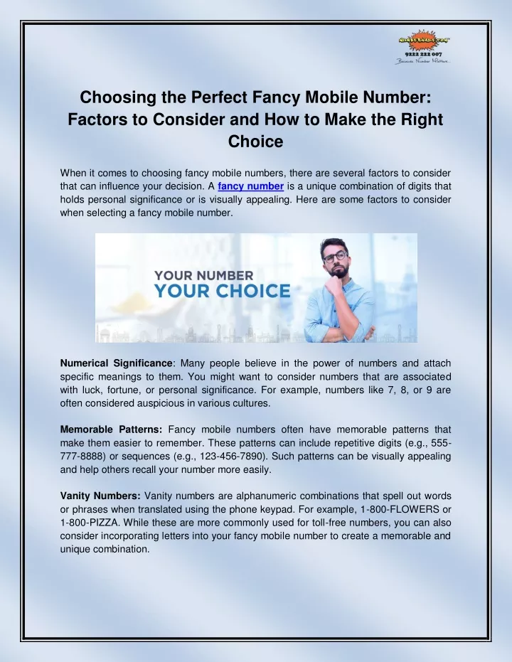 choosing the perfect fancy mobile number factors