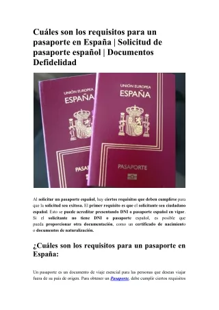 Cuáles son los requisitos para un pasaporte en España - Solicitud de pasaporte español - Documentos Defidelidad
