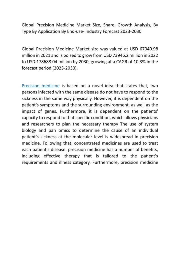 global precision medicine market size share