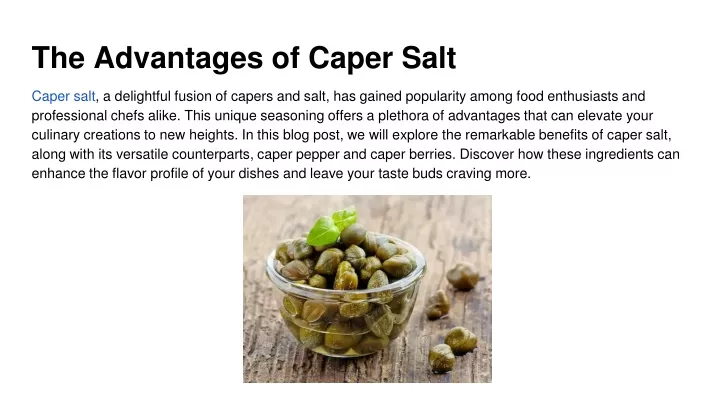 the advantages of caper salt