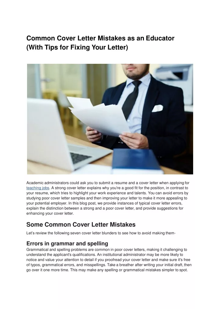 common cover letter mistakes as an educator with