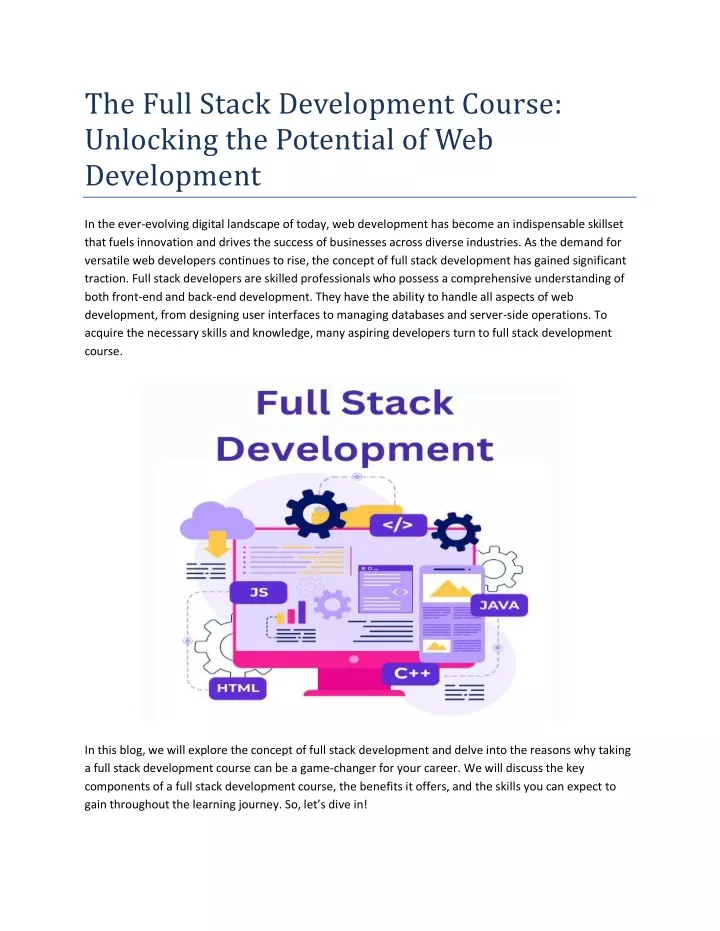 the full stack development course unlocking