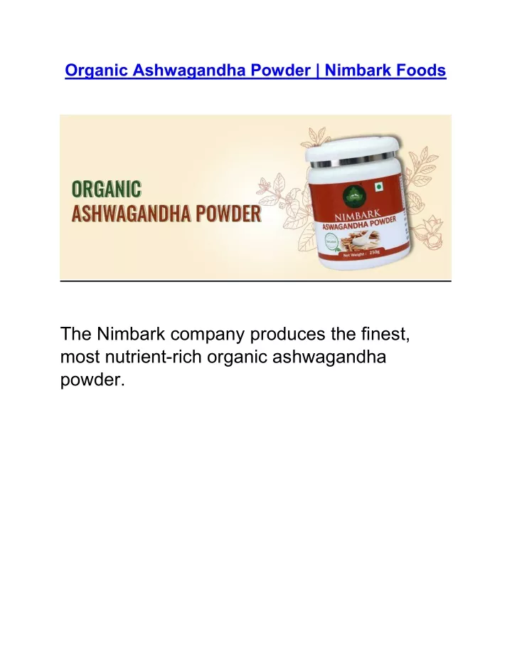 organic ashwagandha powder nimbark foods