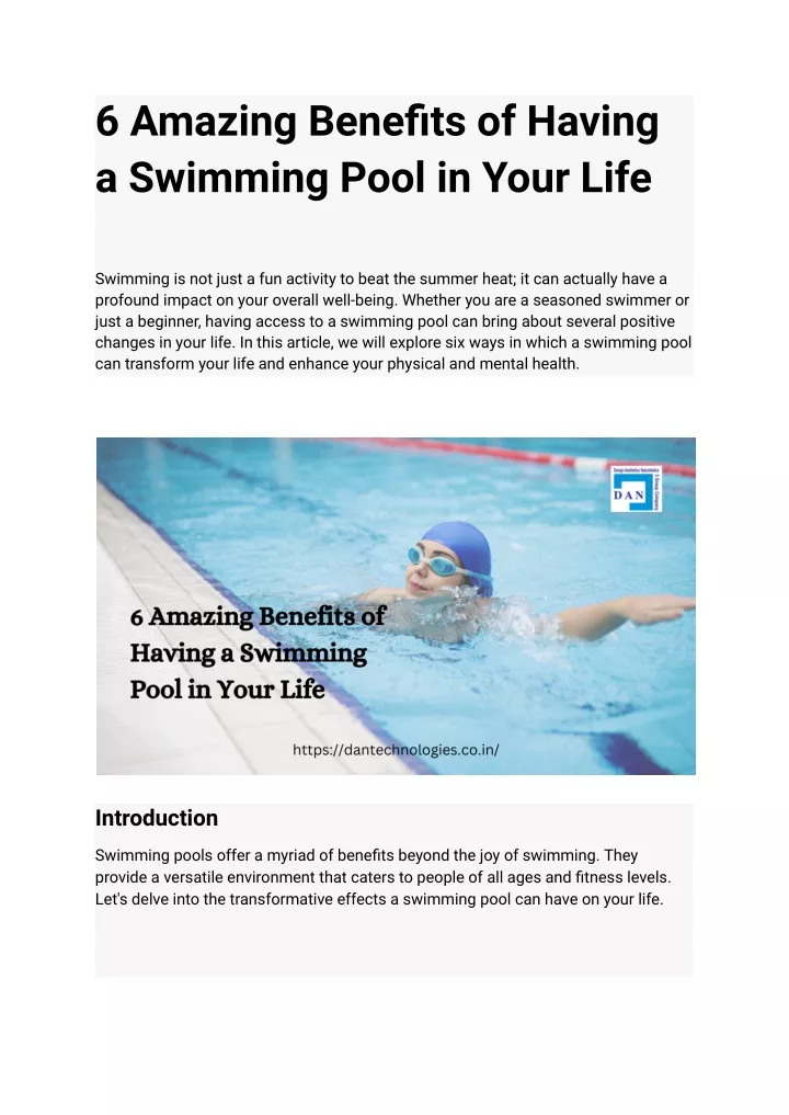 6 amazing benefits of having a swimming pool
