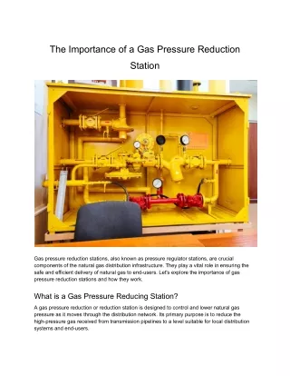 Importance of a Gas Pressure Reduction Station