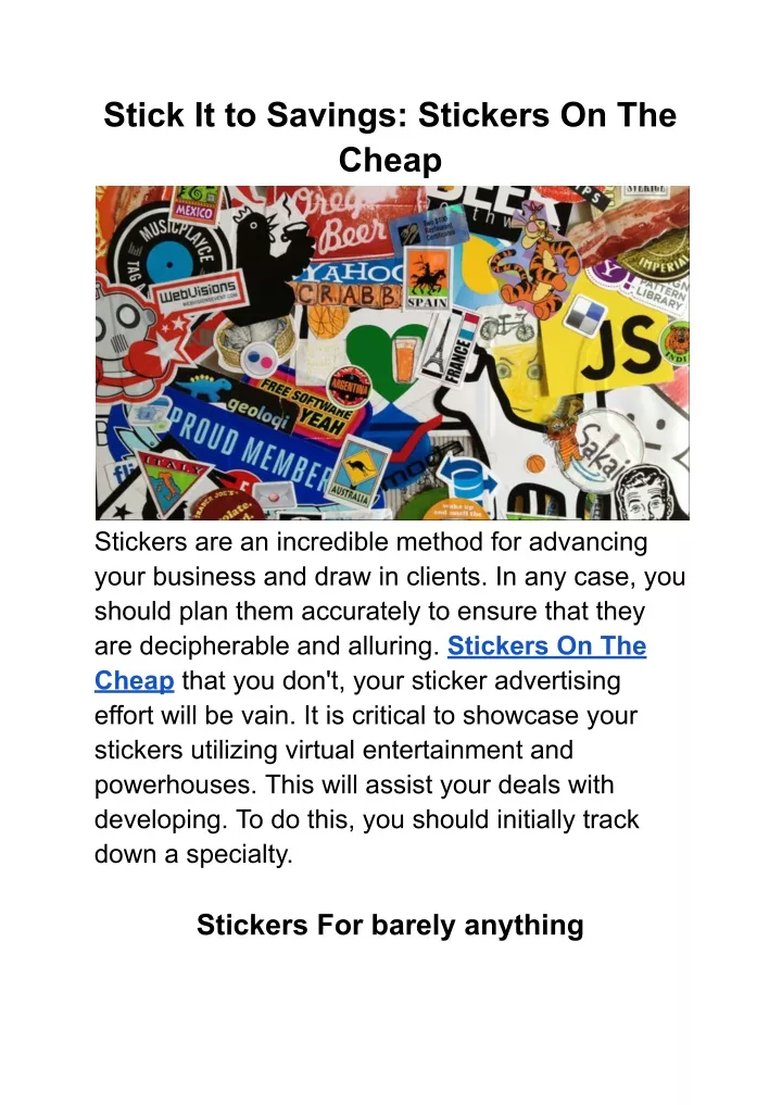 stick it to savings stickers on the cheap