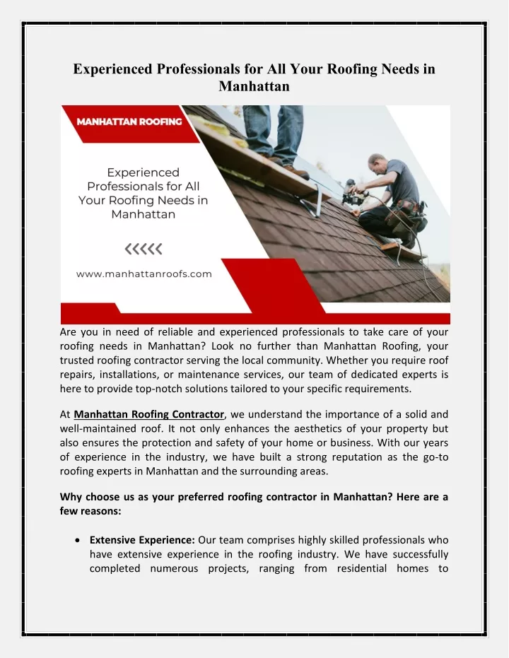 experienced professionals for all your roofing
