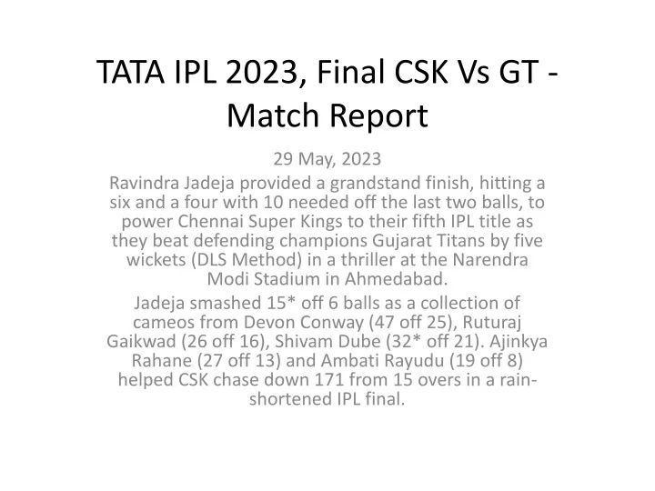 tata ipl 2023 final csk vs gt match report