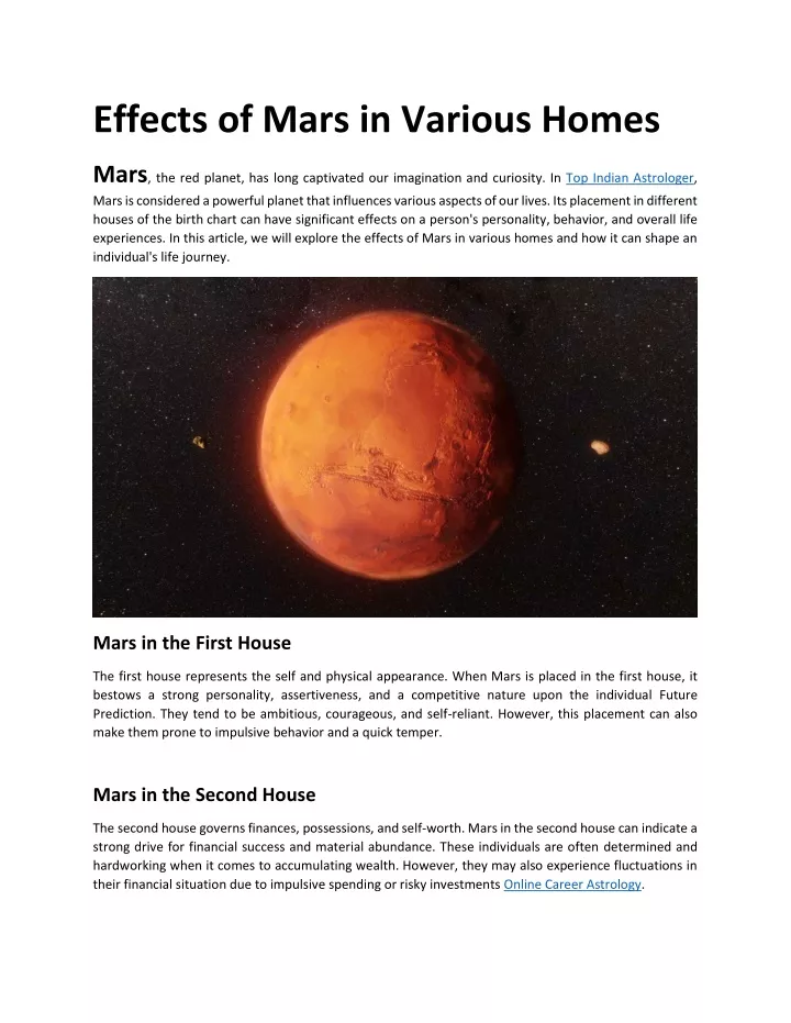 effects of mars in various homes