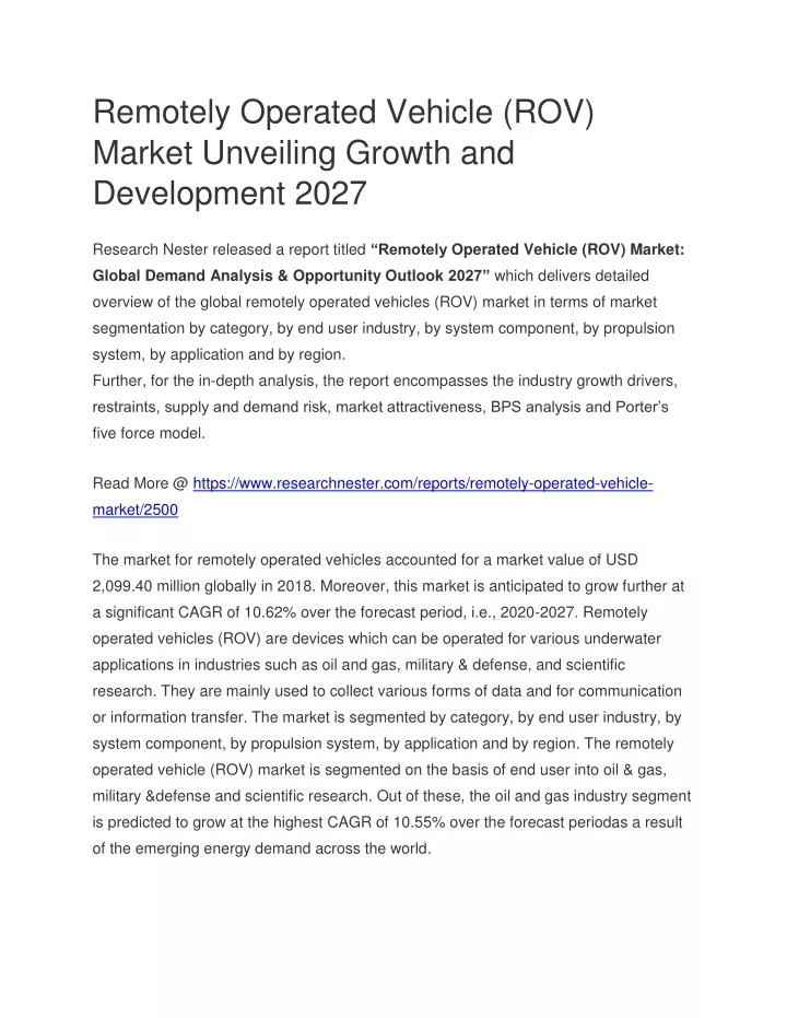 remotely operated vehicle rov market unveiling