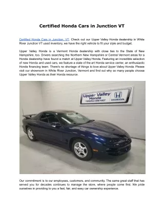 Certified Honda Cars in Junction VT