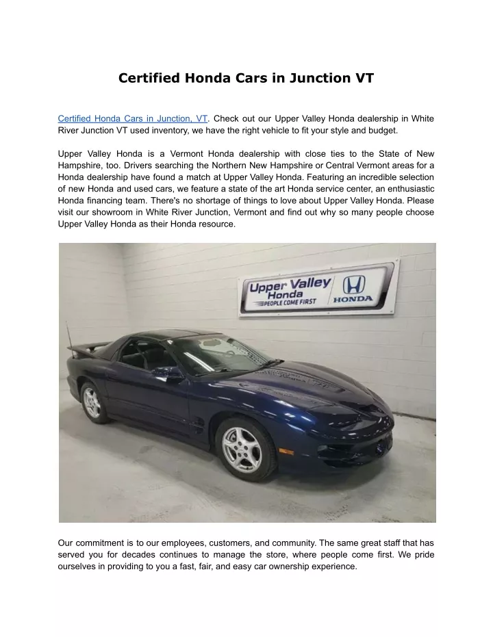 certified honda cars in junction vt