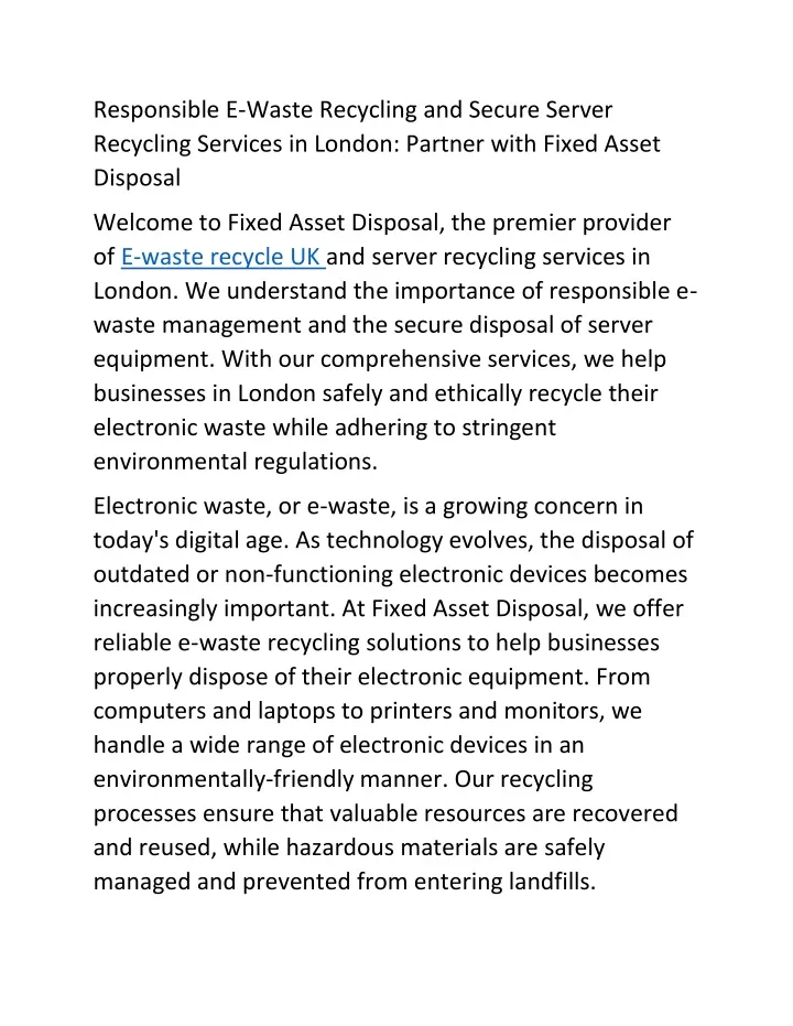 responsible e waste recycling and secure server