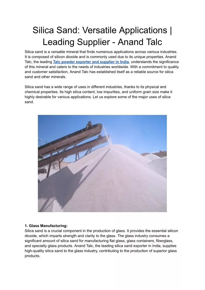 silica sand versatile applications leading