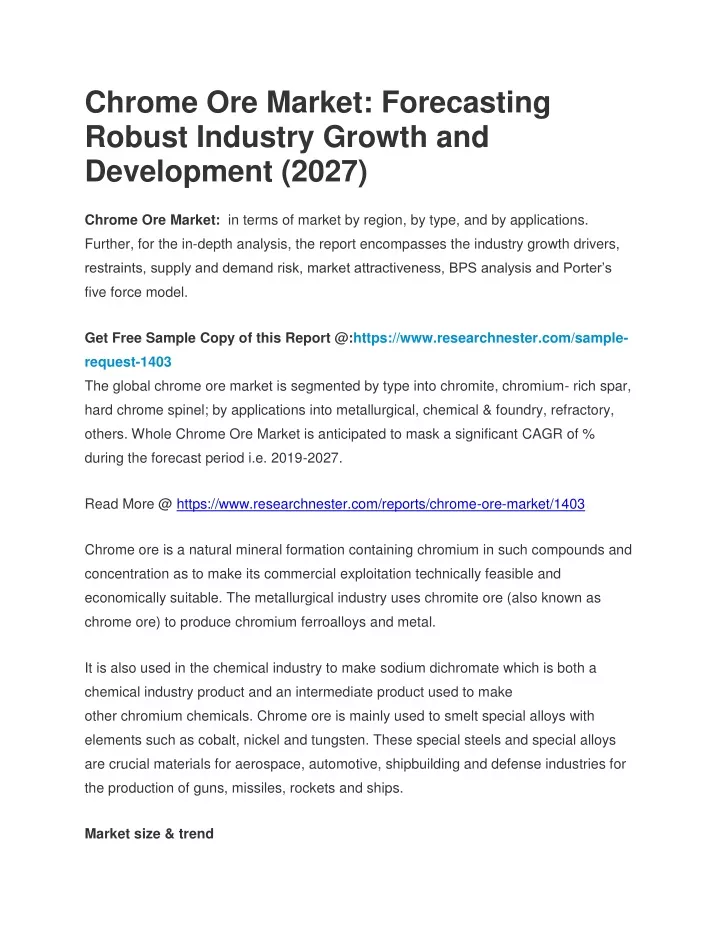 chrome ore market forecasting robust industry