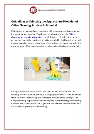 Guidelines to Selecting the Appropriate Provider of Office Cleaning Services in Mumbai