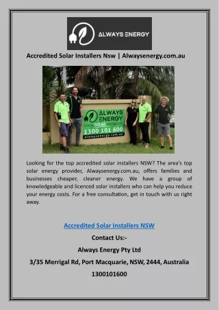accredited solar installers nsw alwaysenergy