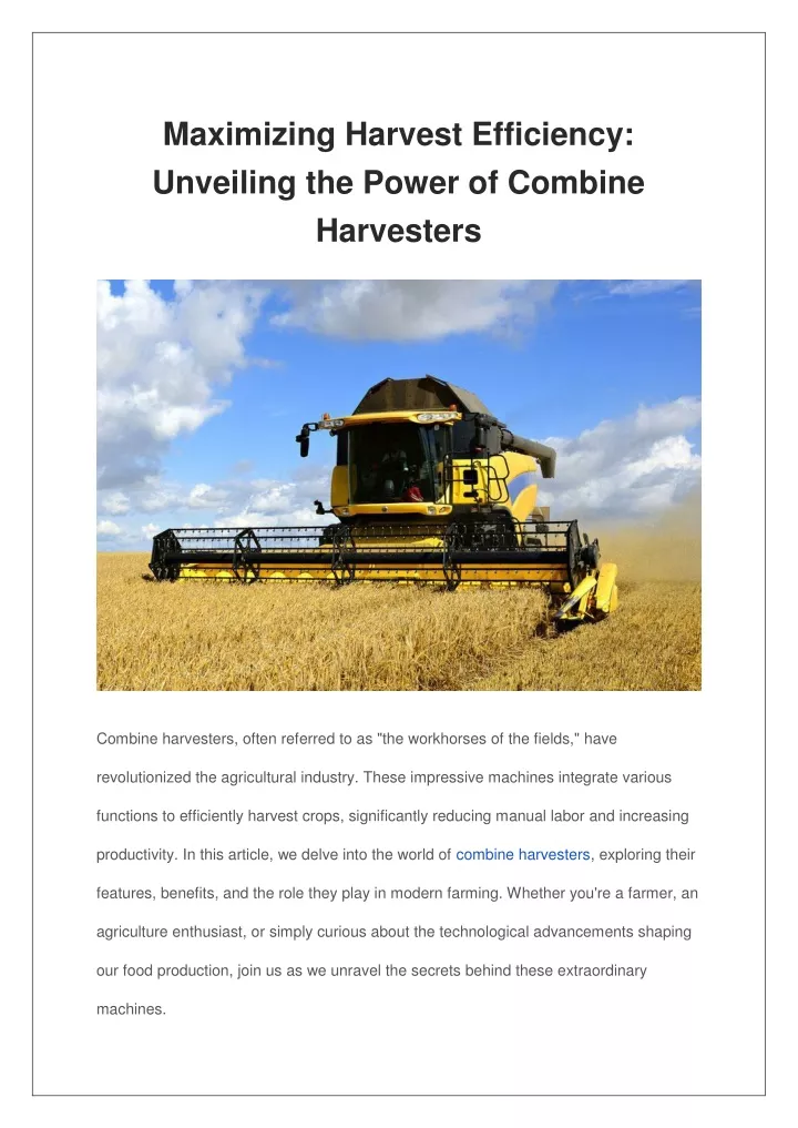 maximizing harvest efficiency unveiling the power