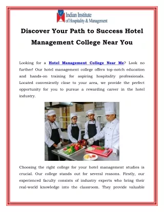 Discover Your Path to Success Hotel Management College Near You