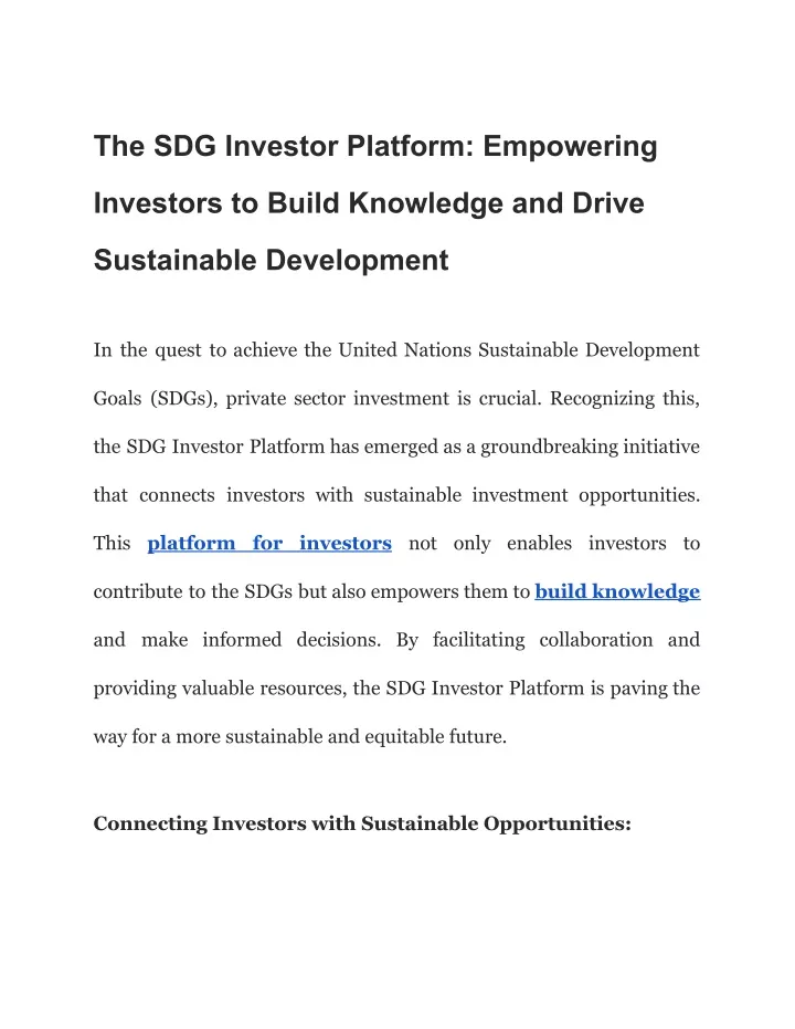 the sdg investor platform empowering