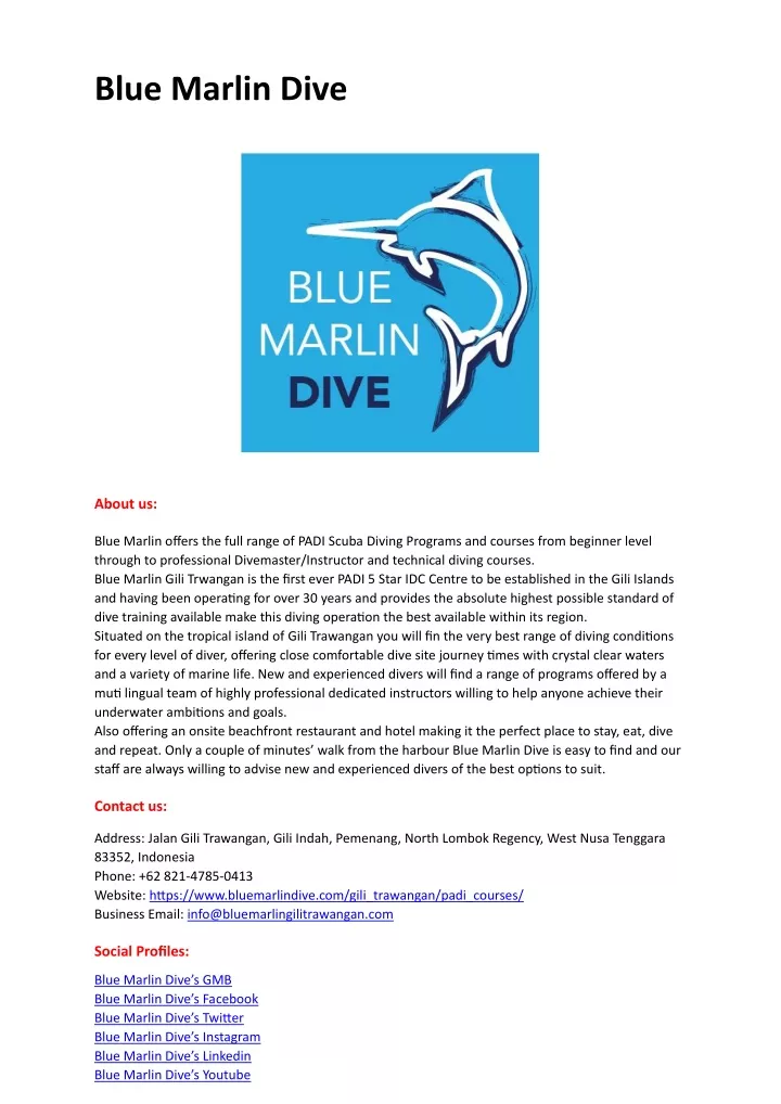 blue marlin dive