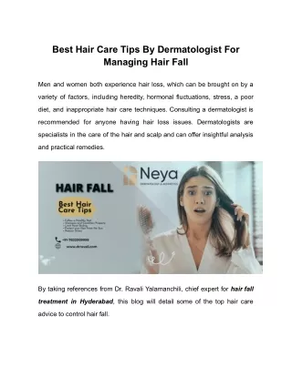 Best Hair Care Tips By Dermatologist For Managing Hair Fall